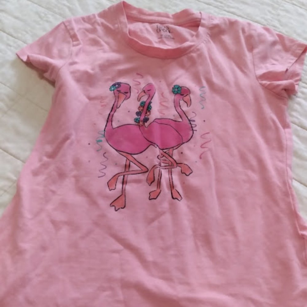 Flamingo Tshirt Pink Girls 7/8